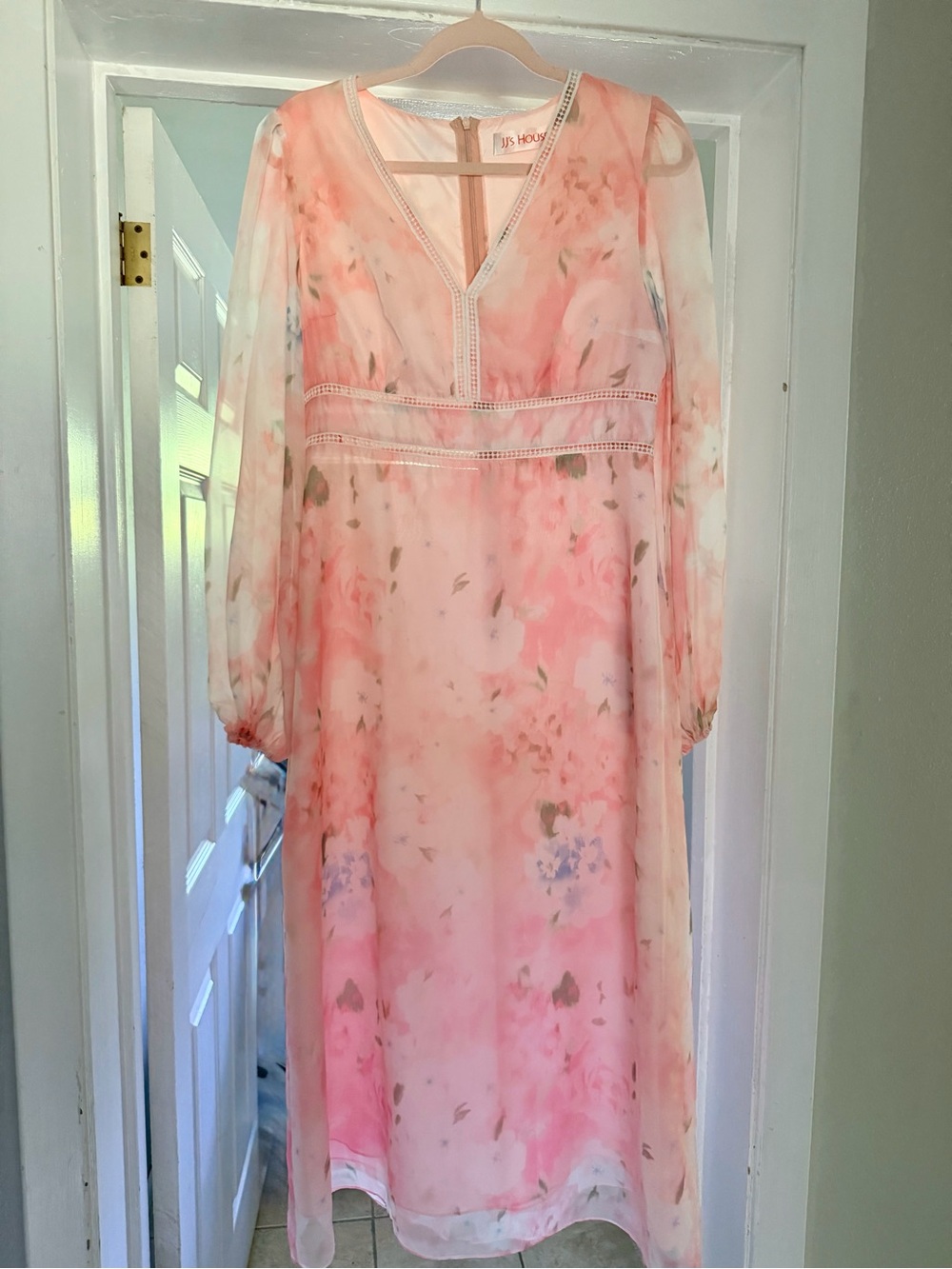 JJ House Blush Pink Watercolor Floral Midi Dress Regencycore Fairycore